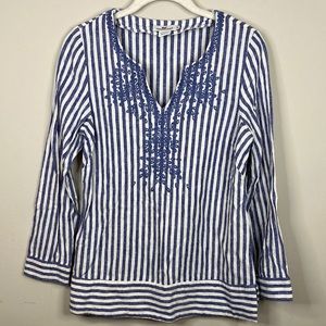 Vineyard Vines striped linen embroidered top